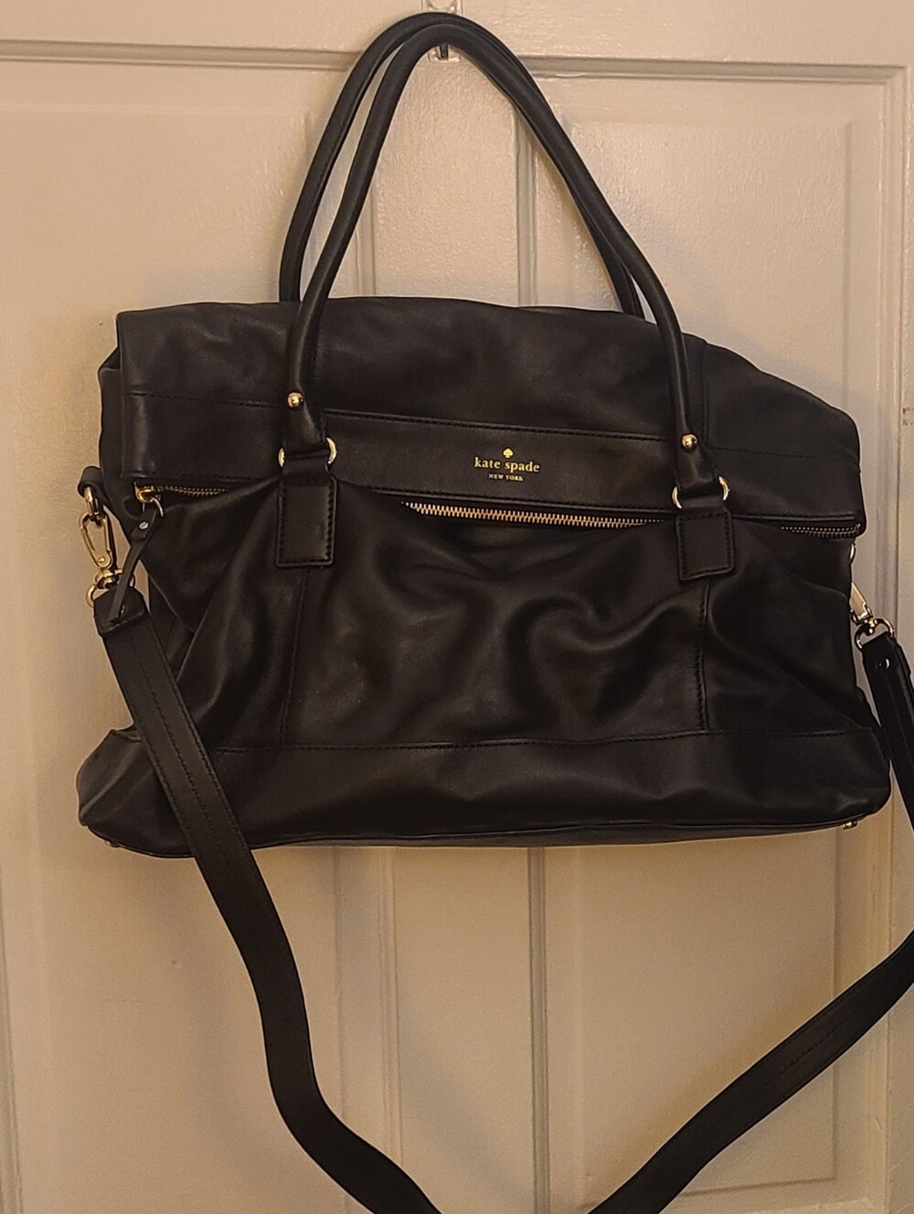 Kate Spade Black Leather Tote with Gold Hardware